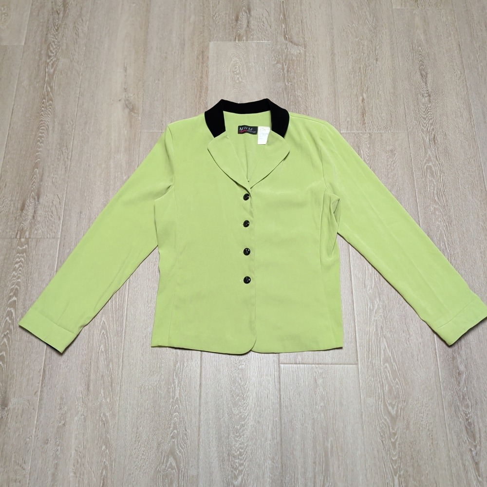 Vintage M.H.M. Melissa‎ Harper Lime Green Collared Velour Blazer Womens 10 M L